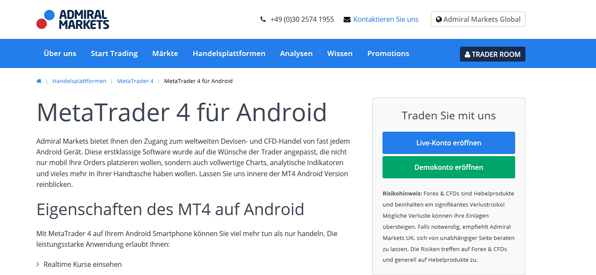 Der MetaTrader 4 für Android bei Admiral Markets