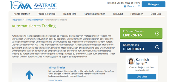 Automatisiertes Trading bei AvaTrade