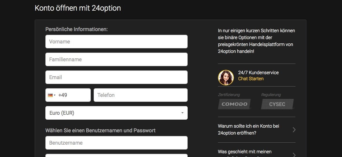 24ption Registrierung