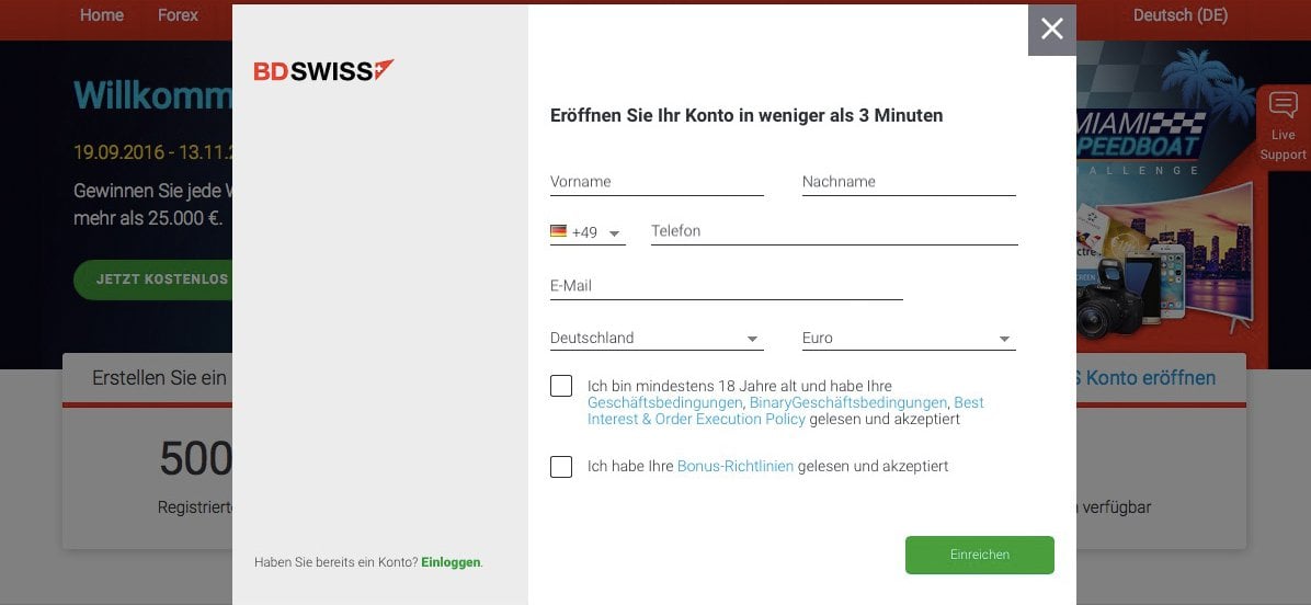 BDSwiss Registrierung