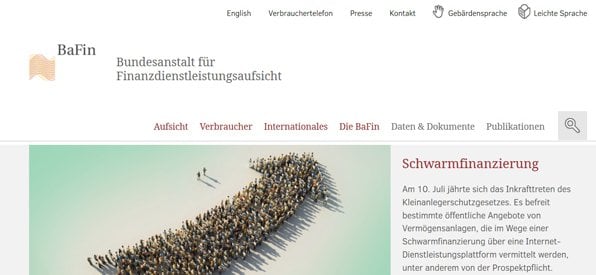 Screenshot Startseite Bundesanstalt für Finanzdienstleistungsaufsicht