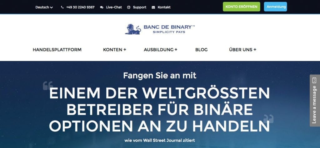 Banc de Binary Erfahrungen Startseite