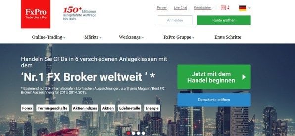 Screenshot Startseite FxPro Handel