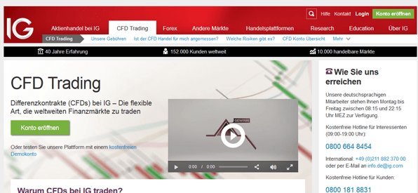 Bei IG kann man an über 10.000 Märkten CFD-Handel betreibenIG Homepage