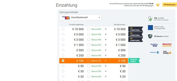 Screenshot IQ Option Bonusprogramm