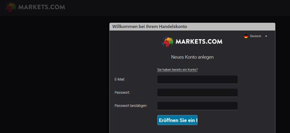 Das Eröffnungsformular von Markets.com