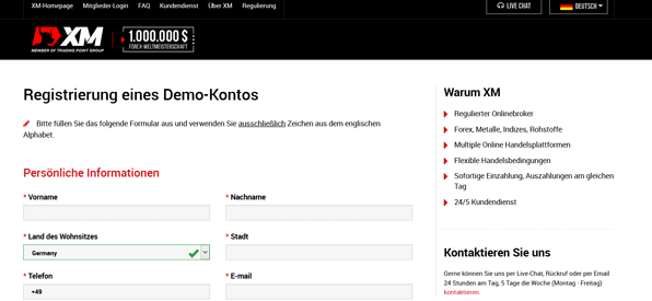 Das Demokonto von XM.com