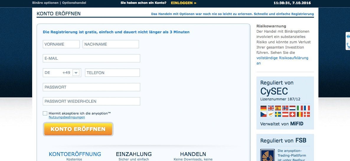 anyoption Registrierung