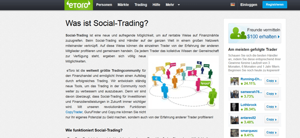 Schriftliche Infos zum Social Trading bei eToro