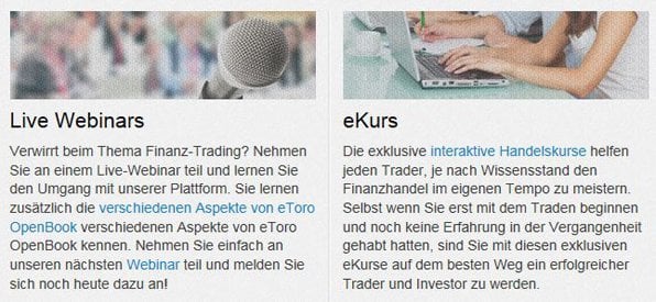 Viele Lernmaterialien in der eToro Trading Akademie verfügbar