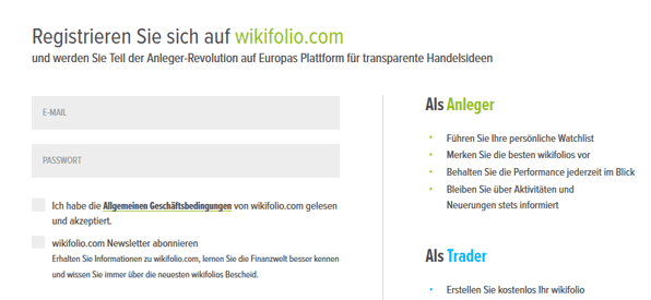 wikifolio Kontoeröffnung Anmeldung Registrierung