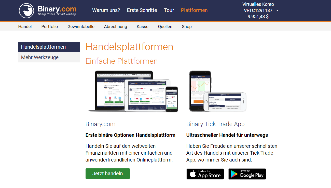 Einfache Handelsplattformen binary.com