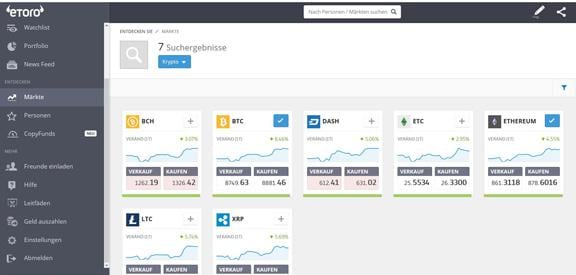 Überblick Kryptocoins CFD Broker eToro
