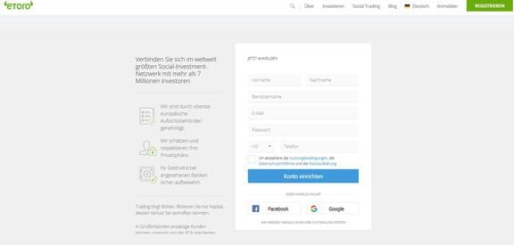 Registrierung bei eToro