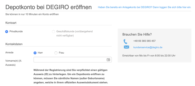 DEGIRO Depot eröffnen