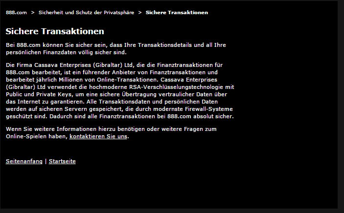Sicherheit im 888 Casino