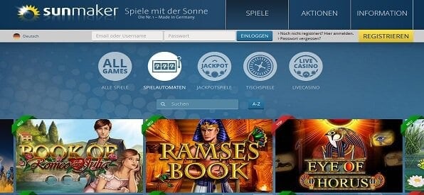 Spielauswahl bei Sunmaker