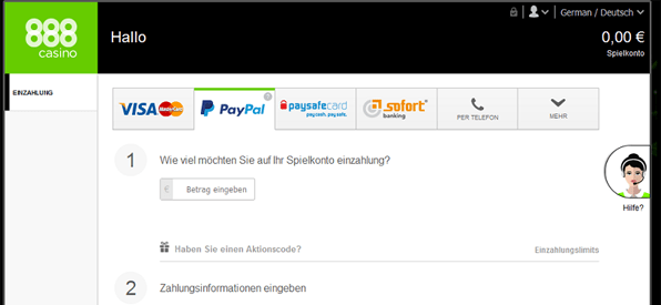 Viele Zahlungsmethoden bei 888 Casino zur Auswahl