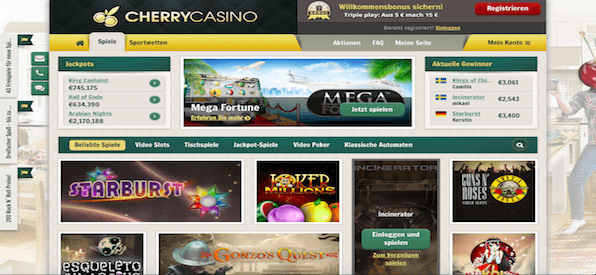 Screenshot Startseite CherryCasino