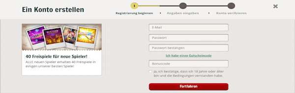 Formular zur Kontoeröffnung im CherryCasino