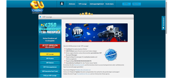 Die VIP-Lounge von EUcasino