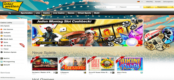 Startseite Casinobereichs von Interwetten