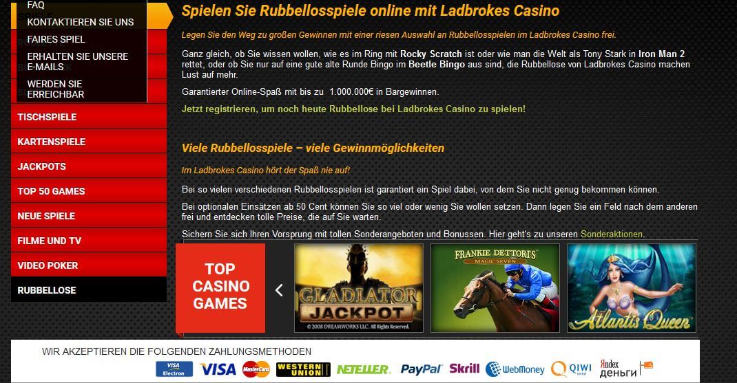 Unendlich viele Rubbellose bei Ladbrokers.