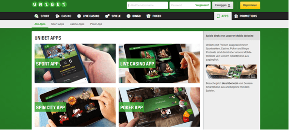 Die Apps von Unibet im mobile casino