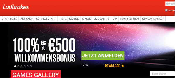 verlangt nur einen 20fachen Umsatz Alt-Tag: Die Webseite von Ladbrokes