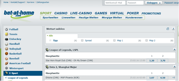 Die eSports Wetten bei bet-at-home
