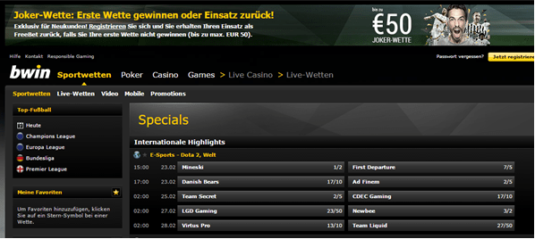 Die eSports Wetten bei bwin