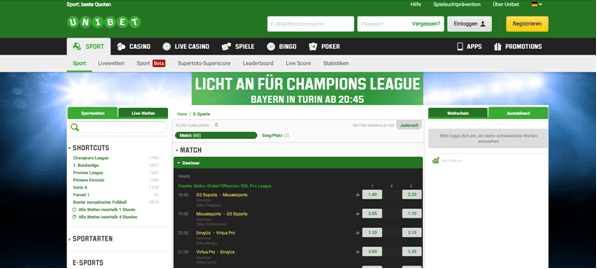 Die eSports Wetten bei Unibet