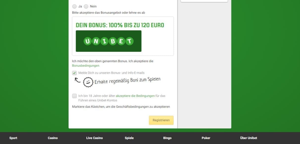 Unibet Casino Bonus akzeptieren