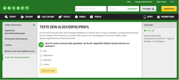 Das Glücksspielprofil von Unibet