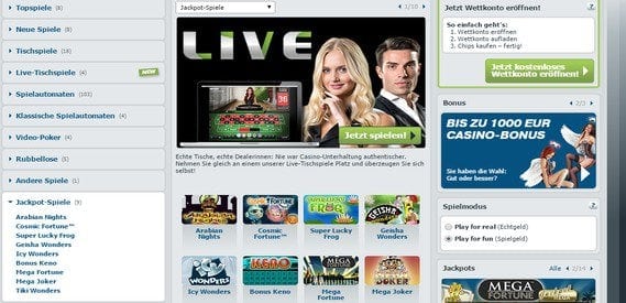 Das Bet-at-home Casino ist übersichtlich gestaltet.