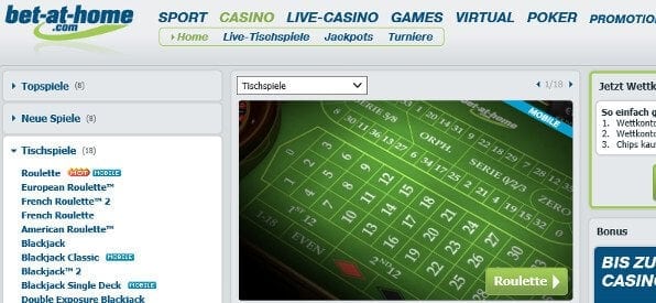 Das Roulette-Tisch-Angebot auf bet-at-home.com