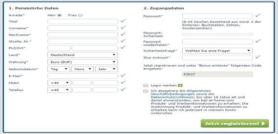 Die Anmeldung bei Bet-at-home ist sehr einfach.
