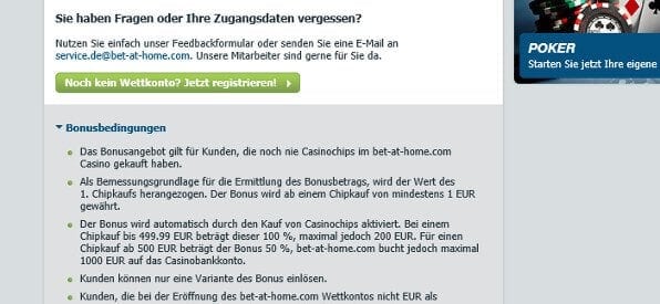 Umsatz-Rollover-Bedingungen und AGBs auf bet-at-home.com
