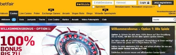 Registrierung-Link von Betfair Casino