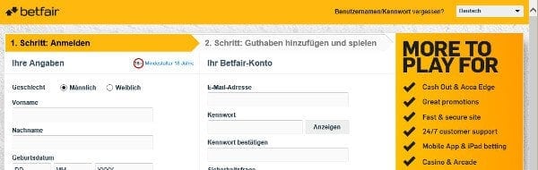 Registrierung-Link auf betfair.com