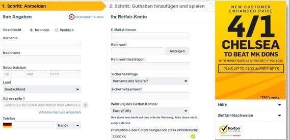 So einfach funktioniert die Anmeldung auf Betfair.
