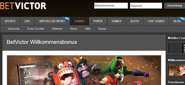 Willkommensbonus des BetVictor Casino auf betvictor.com