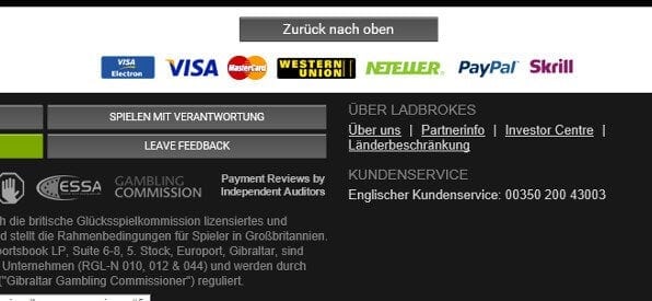 Zahlungsmethoden-Übersicht im Online-Casino von Ladbrokes
