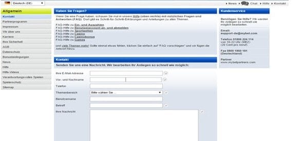 Der Mybet Casino Kundenservice ist über Hotline, Live-Chat und Email zu erreichen.
