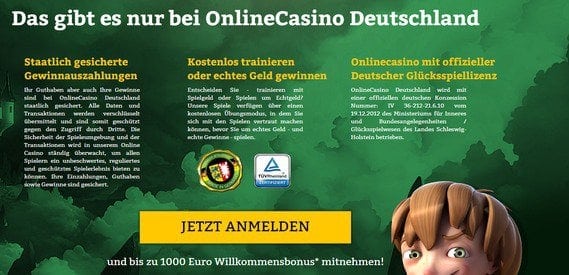Das Onlinecasino.de bietet staatlich gesicherte Gewinnauszahlungen an.