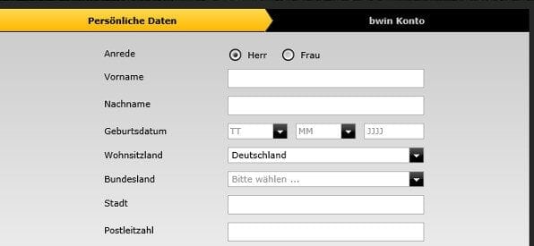 Anmeldeformular auf casino.bwin.com/de