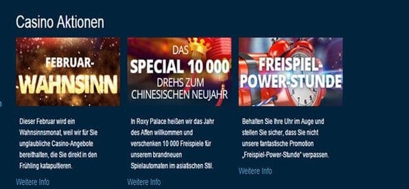 Das Roxy Casino biete diverse Bonusaktionen.