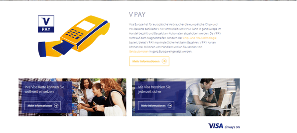 Die Homepage von VISA