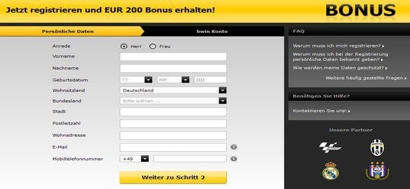 Die Anmeldung bei bwin Casino ist schnell und einfach aufgebaut.