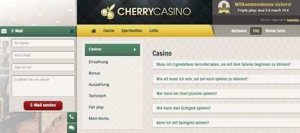 Der Cherry Casino Kundendienst steht per Live-Chat, Email und Hotline zur Verfügung.